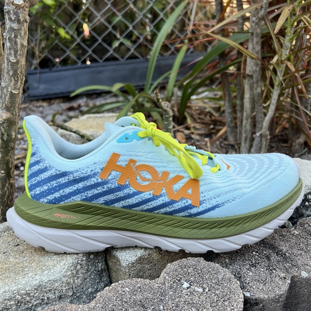 HOKA Women's Light Blue Running Shoe with Olive Midsole